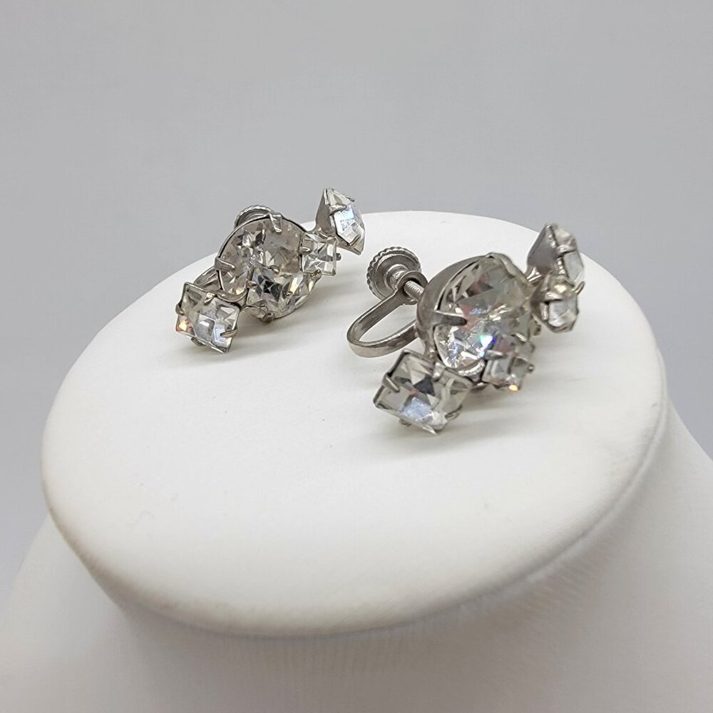 Vintage Estate Large Rhinestone Classic‎ Screw on Earrings